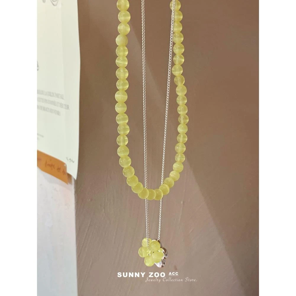 铜合金项链 颈链杏花微雨黄色花朵项链叠戴复古清新韩系锁骨链