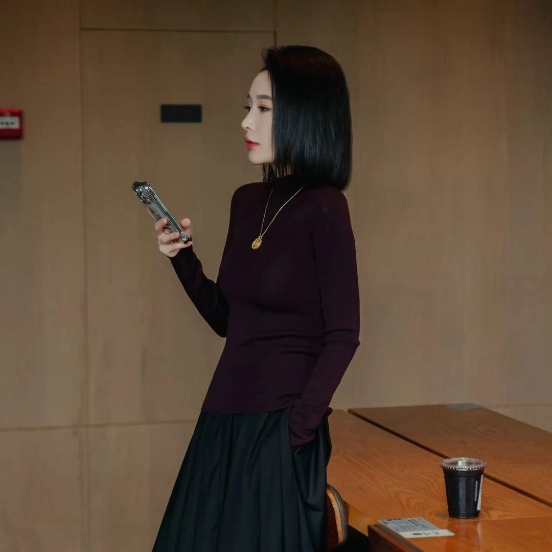 【YUJI】100羊毛60支100毛条精纺打底衫半高领2股60支100毛条S109D