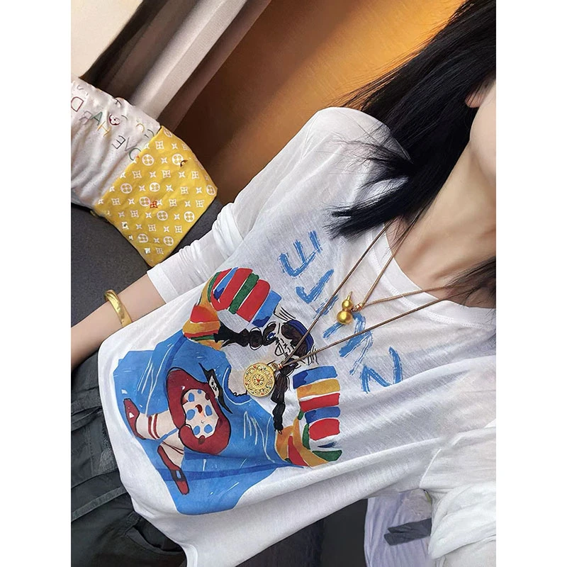 小众印花chic打底空调衫T恤女夏季2025新款时尚百搭罩衫防晒上衣