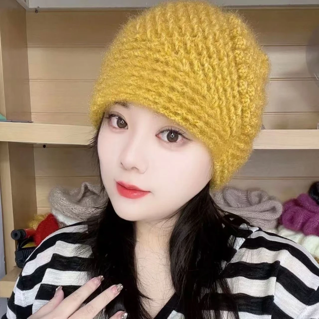 大牡丹包头帽保暖帽针织帽子纯手工妈妈帽绒线编织