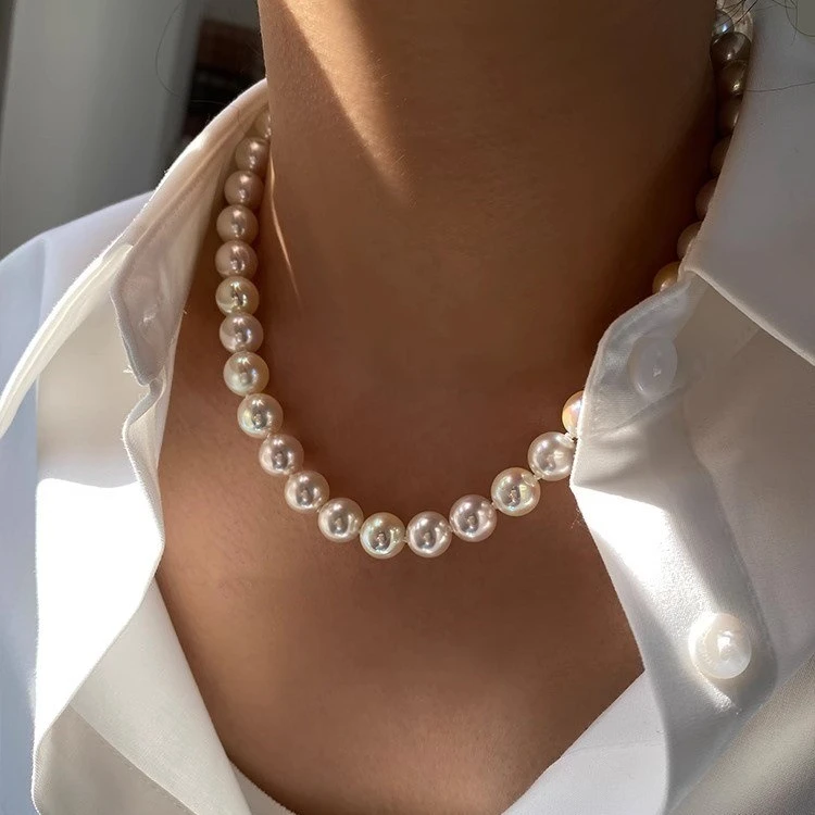 大白珠11-12白雪公主正圆极光淡水珍珠项链母亲节礼物妈妈锁骨链