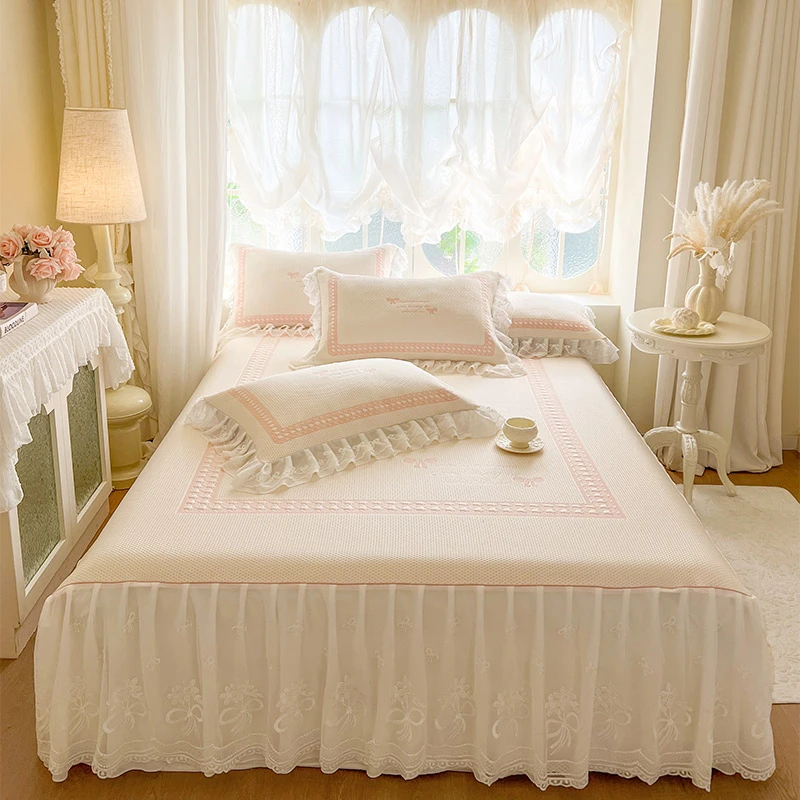 2025夏日新款公主风凉席三件套凉感床裙款空调席冰丝软席子可机洗