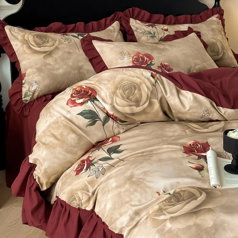 法式公主风亲肤棉磨毛床上四件套床单被套床上用品床笠款四季通用