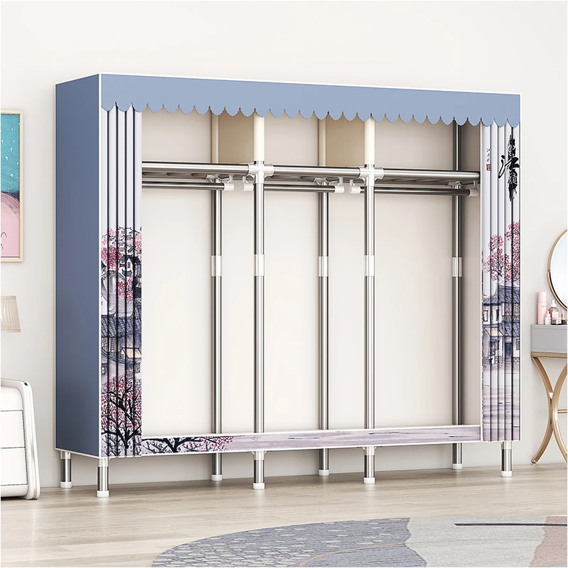 衣柜简易衣柜家用卧室布衣柜钢管加粗加固加厚出租房挂衣收纳柜子