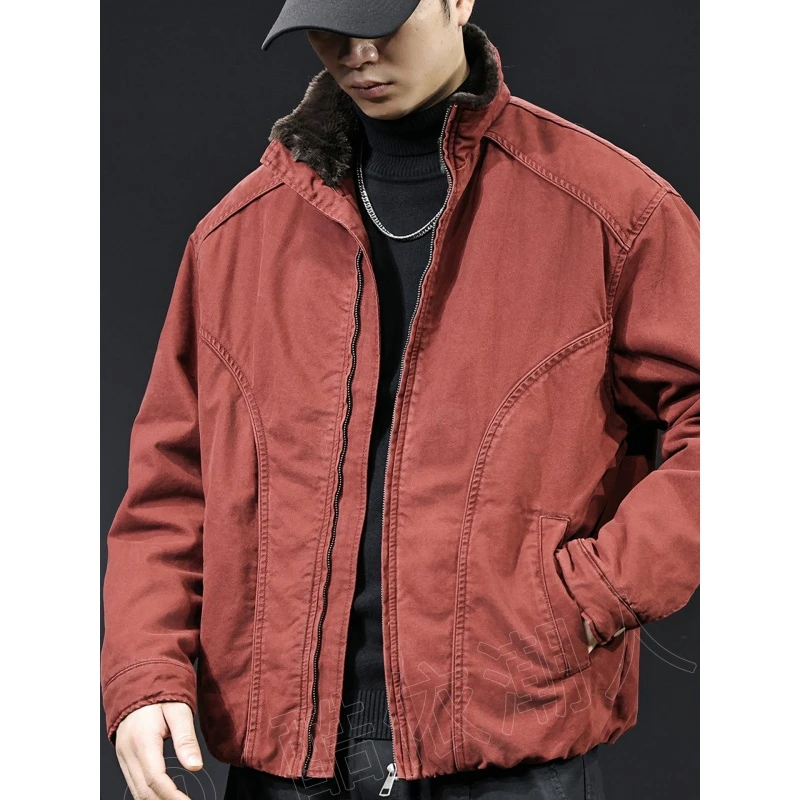 LEIGHZ/雷茨羊羔绒毛领休闲棉衣外套男加厚保暖棉袄棉服夹克大码