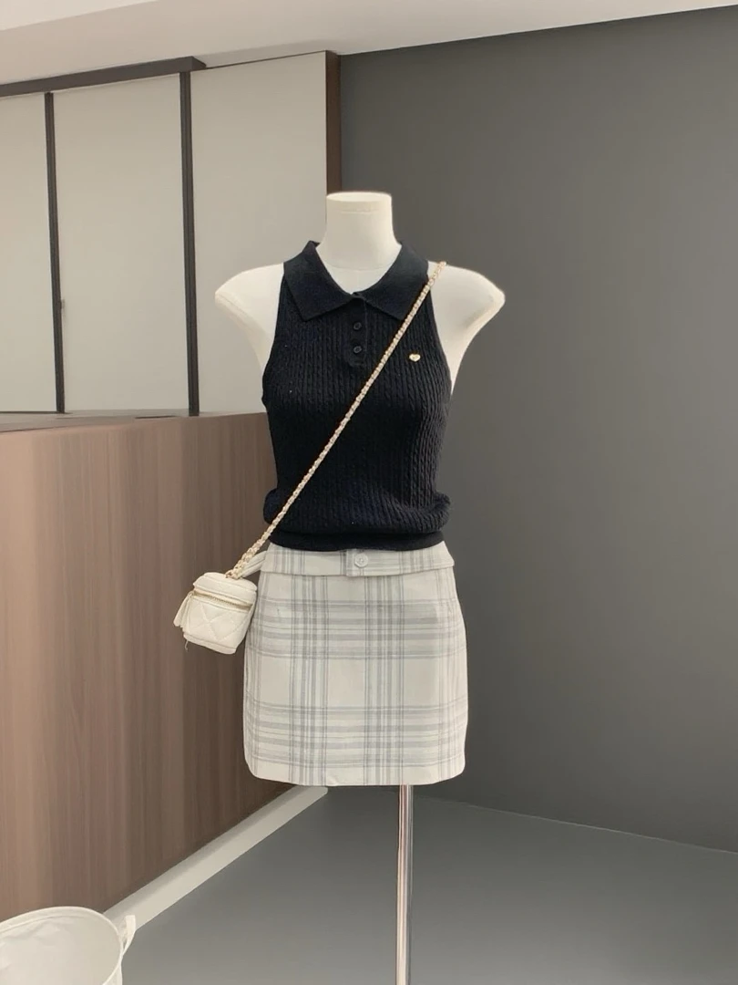 糯米灰格短裙子 5276-730