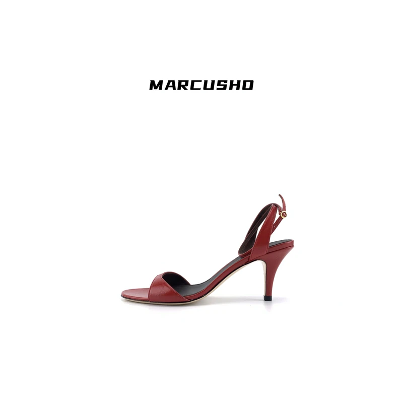MARCUSHO真皮（跟高7cm)细跟猫跟露趾凉鞋D1237
