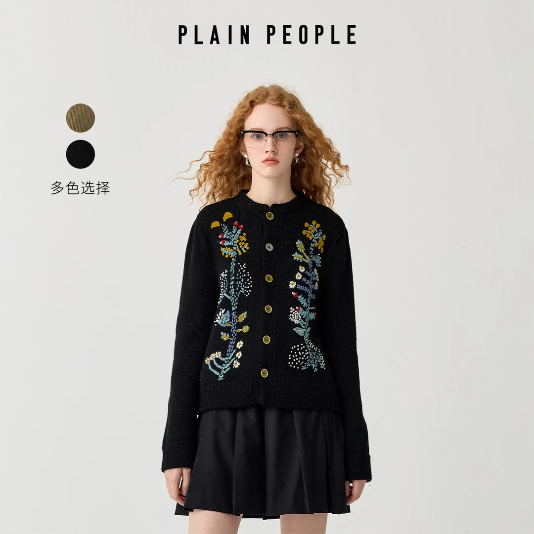 PLAIN PEOPLE复古绵羊毛立体花卉绣花毛衫短外套25冬UK1503C41