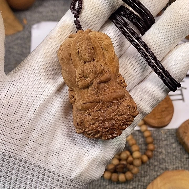 檀香木无事牌老山檀香黑肉满工观音吊坠