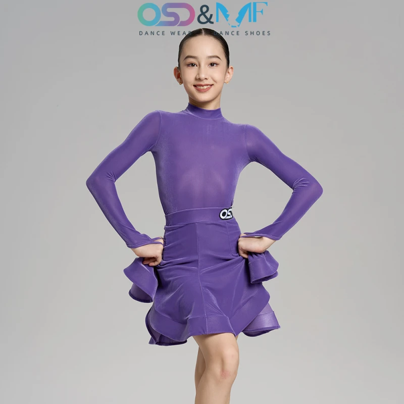 OSD国标舞服林意涵同款拉丁舞服少儿规定服丝绒高领长袖4009-9