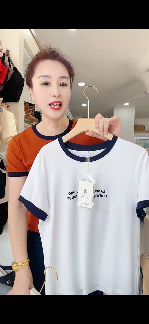 1395 T恤两拼领百搭小衫