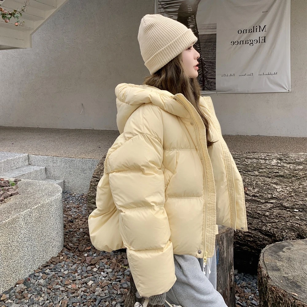 奶黄色短款羽绒服女冬2025新款奶乎乎元气少女感小个子面包服外套