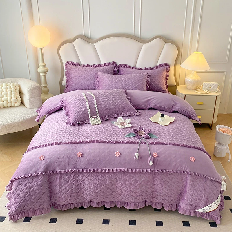 冬季」宝宝绒床盖款四件套防静电透气保暖床品套件双面绒全加棉Z