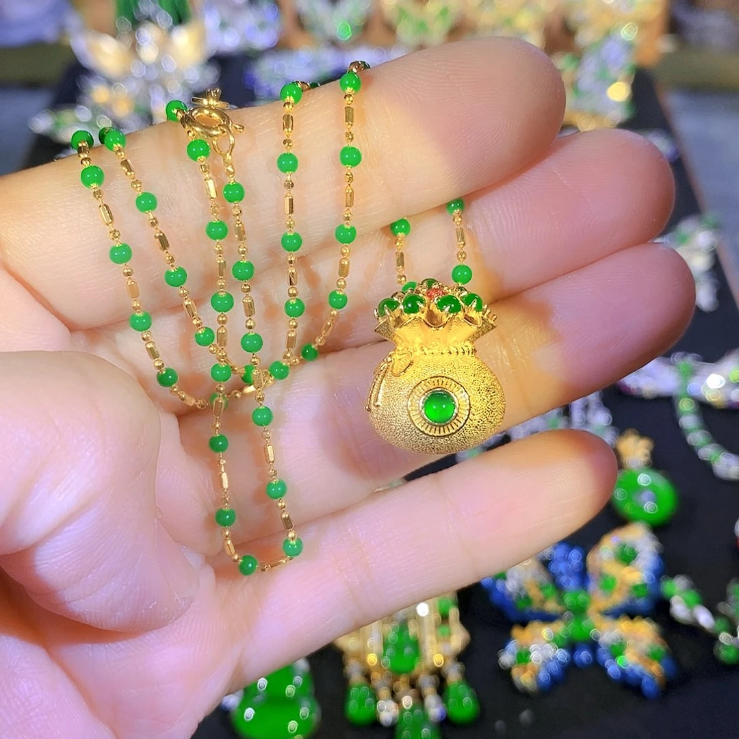 吊坠(不含链)银S925镶嵌翡翠