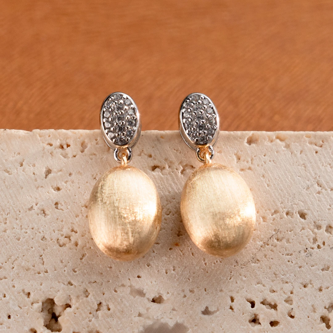 925银耳饰 【奢小姐珠宝】银版拉丝豆豆耳坠-WH141