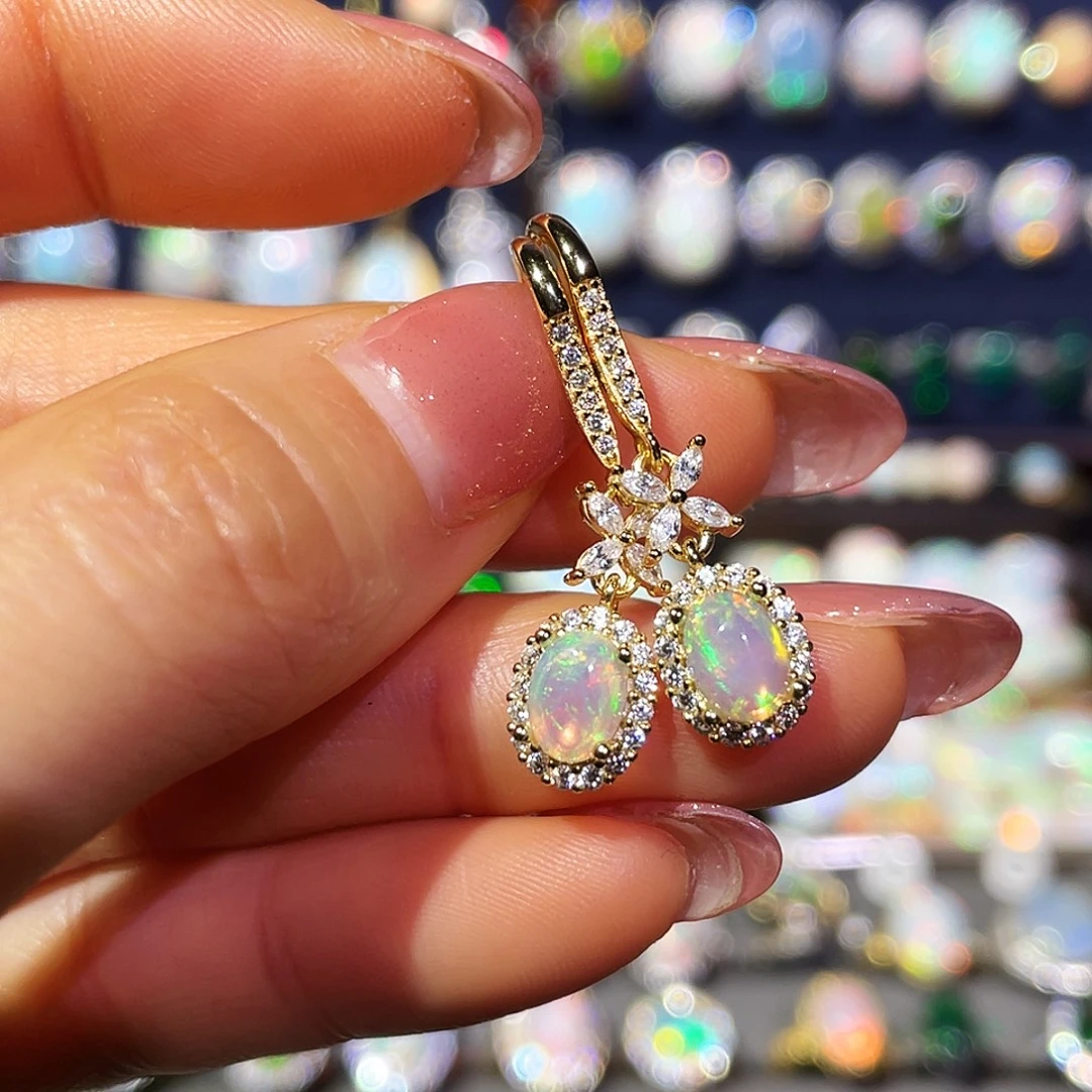 欧泊银S925镶嵌耳饰