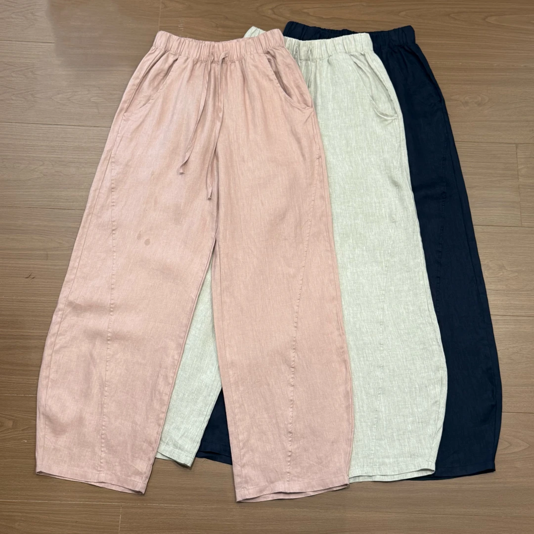 WANGNAFUSHI“西太后亚麻裤”夏季薄款纯色简约时尚百搭休闲裤