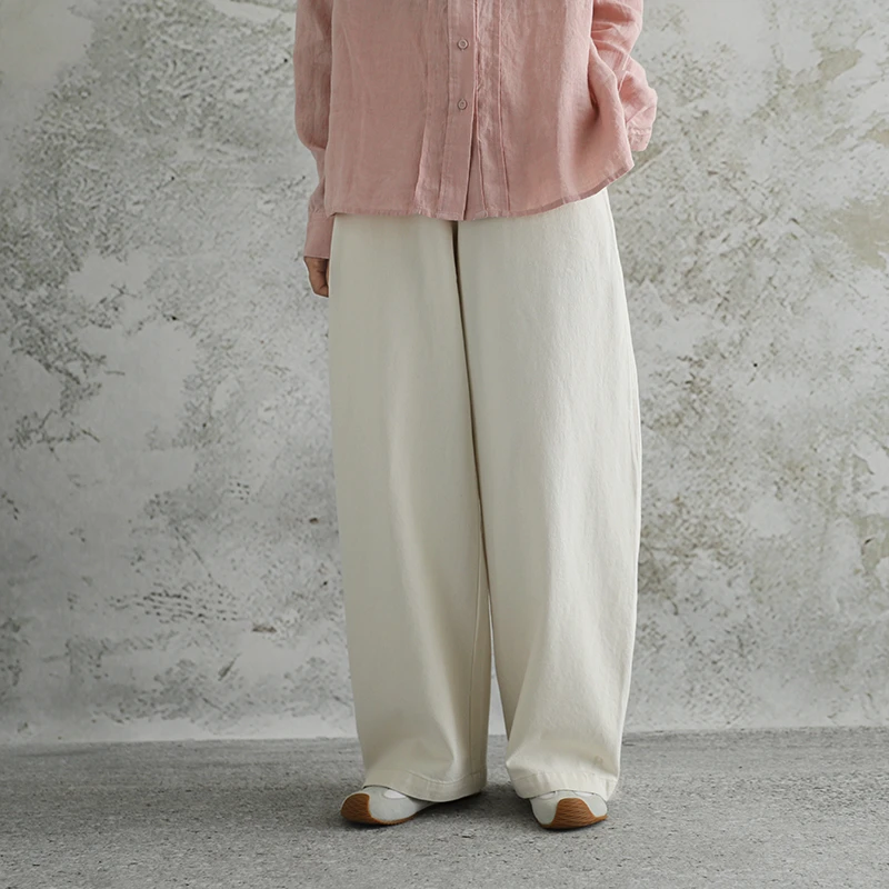 尘染白色宽松阔腿裤女2025新款土耳其棉休闲长裤舒适松弛感裤子
