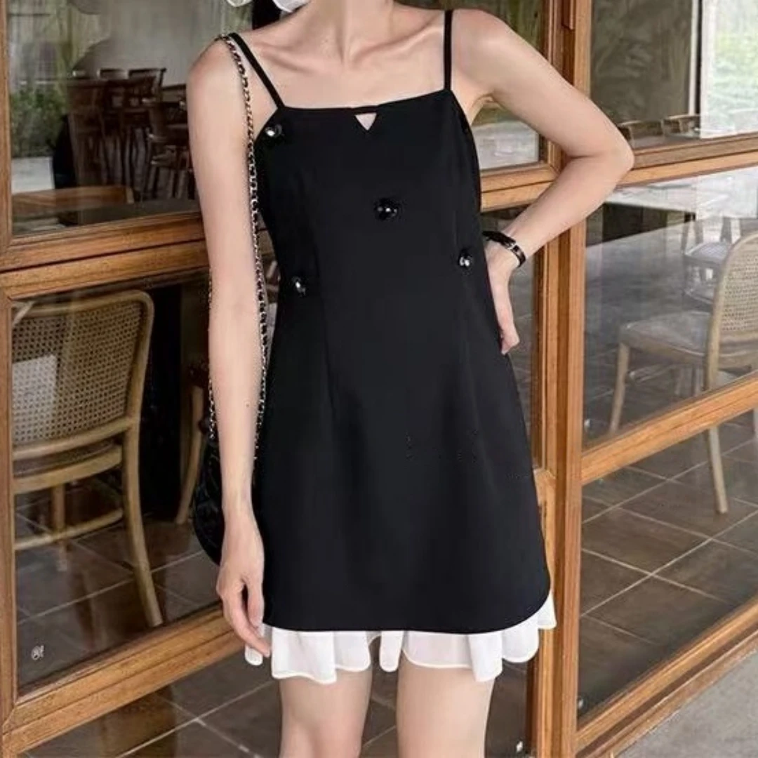 Manmi 假两件拼接西装吊带裙  286