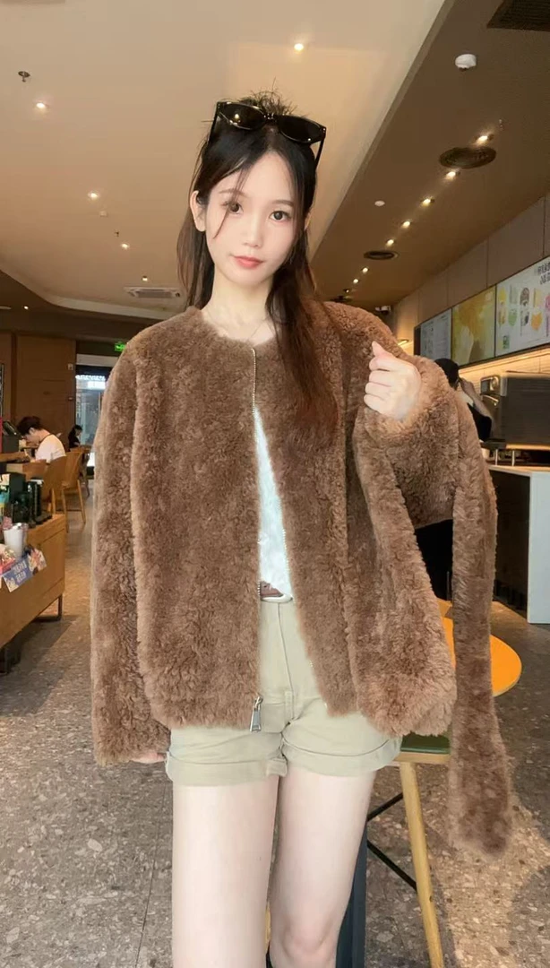 DN2025 【美拉德色系】百分百全羊网红短款秋冬气质皮毛一体88585