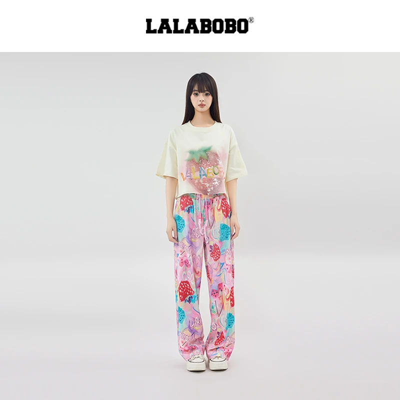 LALABOBO25年夏新款宽松可爱潮阔腿裤女RBEB-ZC19