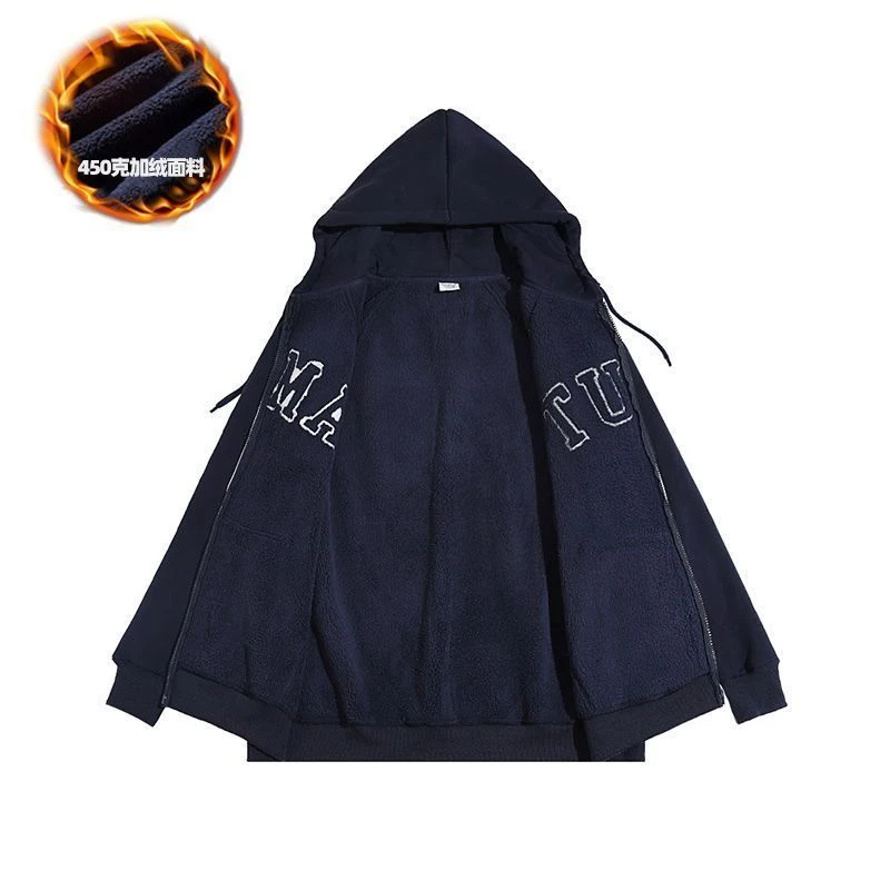 450g重磅加绒休闲插肩袖连帽卫衣男cityboy春季宽松外套开衫