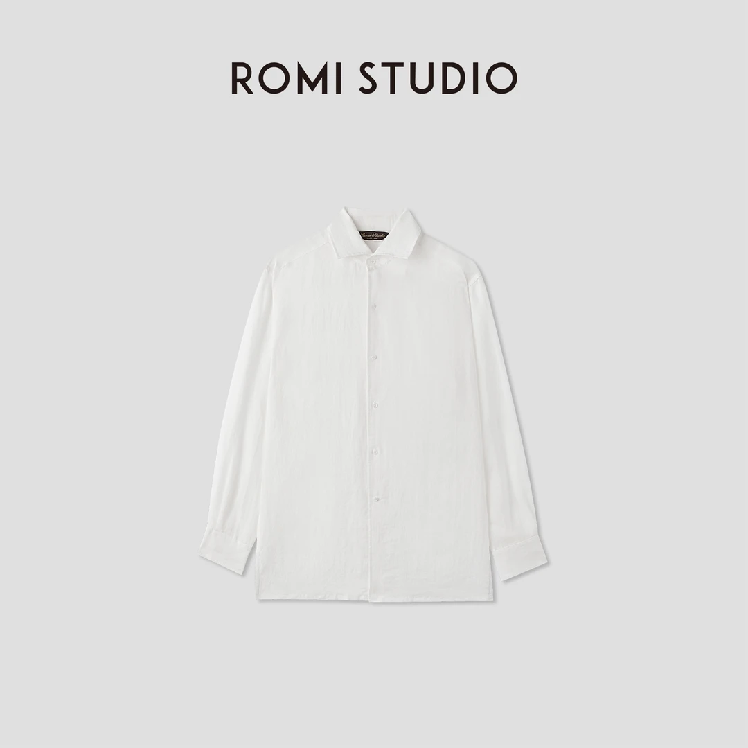 ROMI STUDIO经典老钱宽松剪裁 | 100%苎麻轻薄翻领衬衣RWCRSG2895