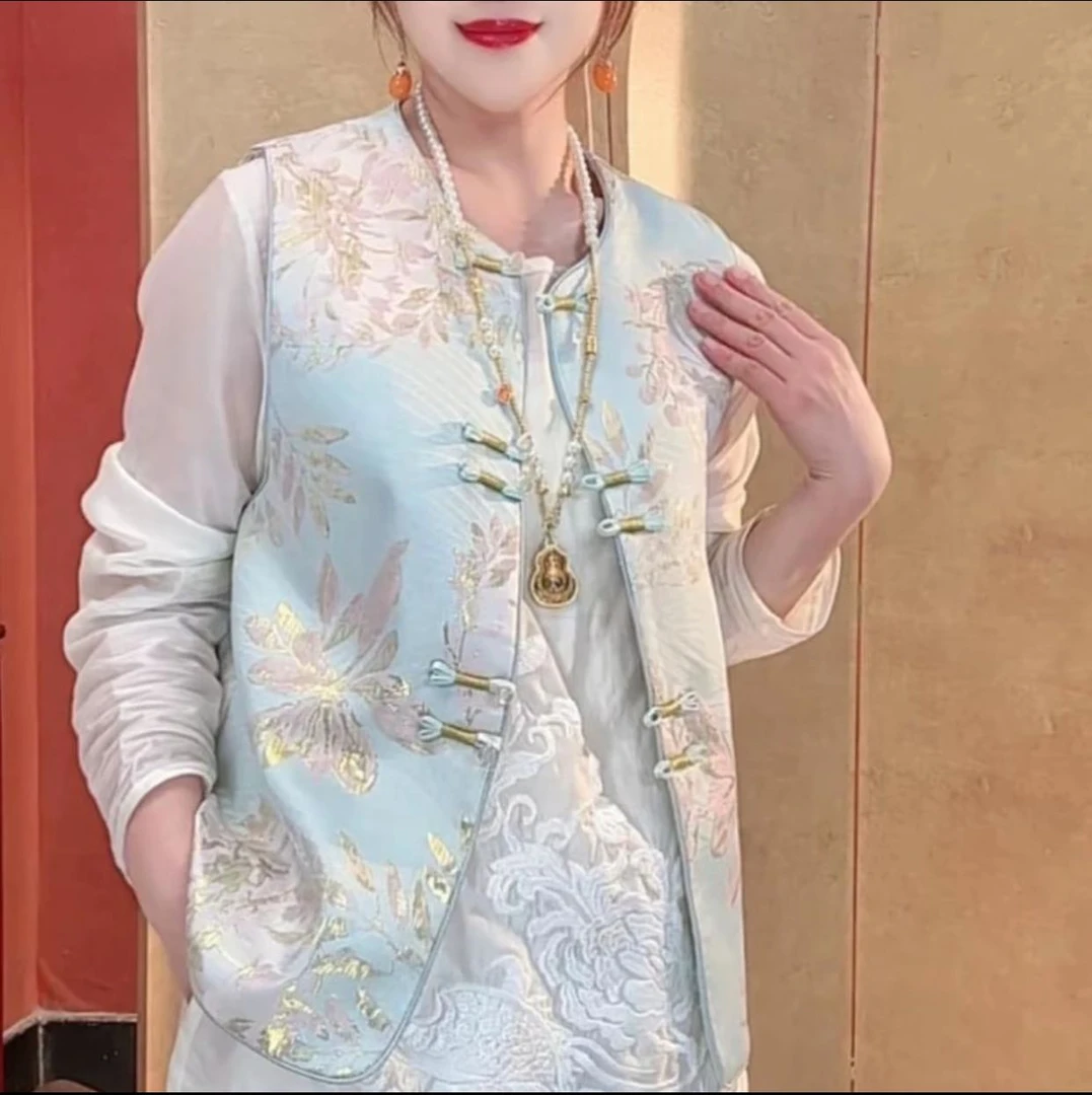 【翠竹鹂鸣】中式复古提花国风圆领马夹上衣时尚百搭坎肩背心女