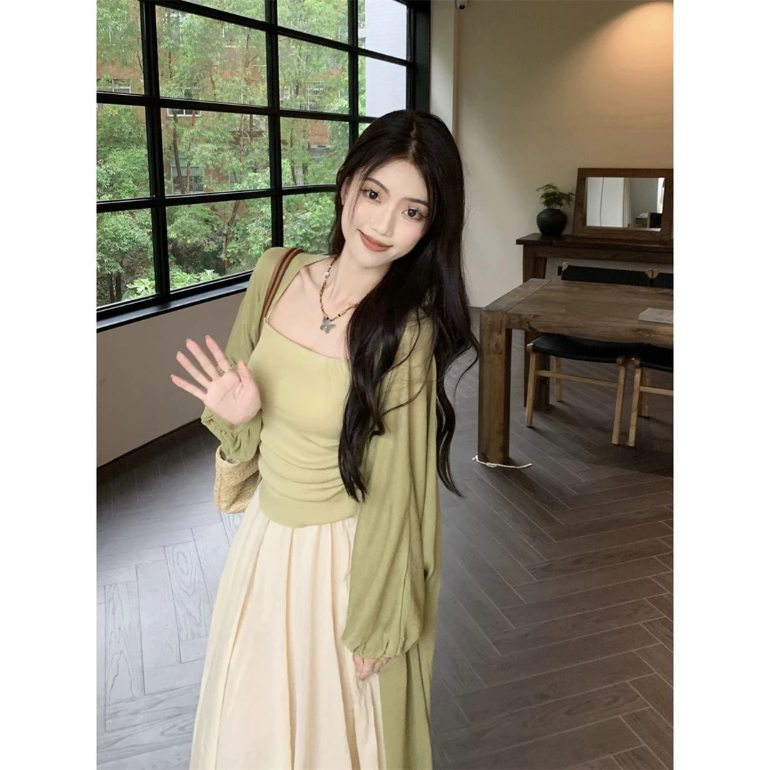 新中式欧若风国风小众裙子温柔穿搭休闲开衫吊带半身裙2758#0.1 y