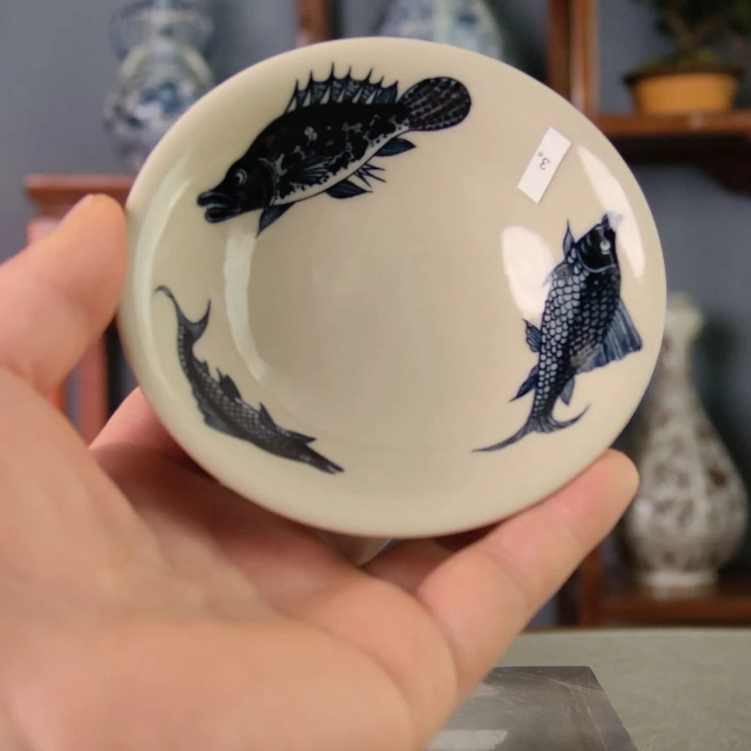 斗斗笠青花二号釉主人杯