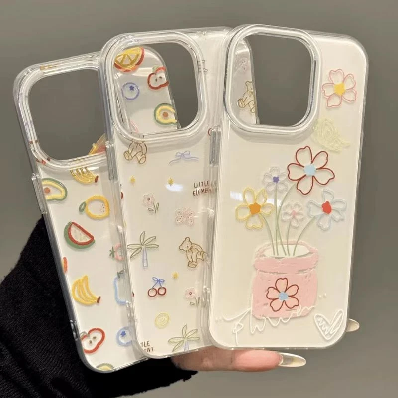 韩系卡通图案适用17/16趣味iphone15可爱14新款手机壳13/12套防摔