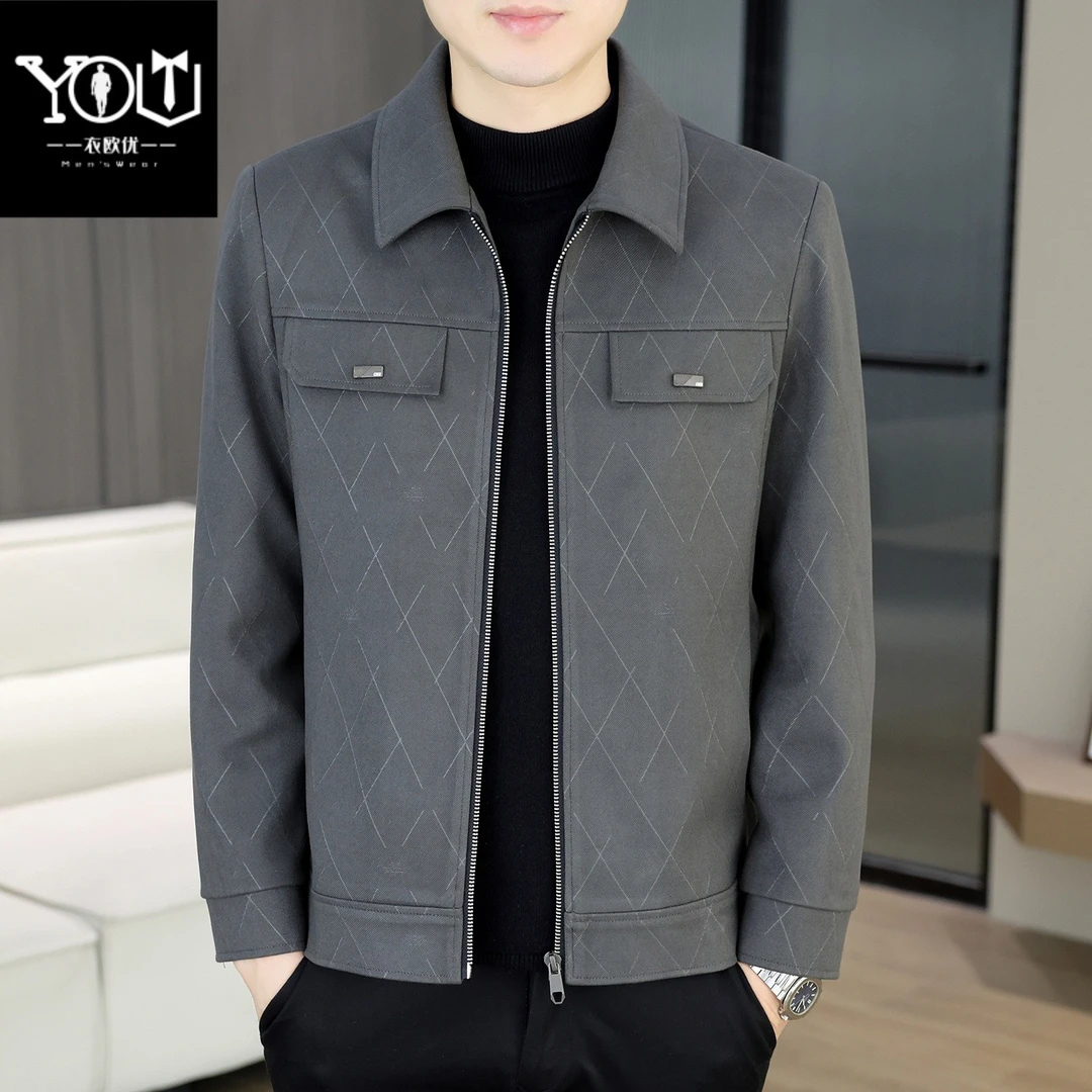 青年上衣茄克衫翻领夹克潮流短款夹克商务春季商务休闲高级感外套