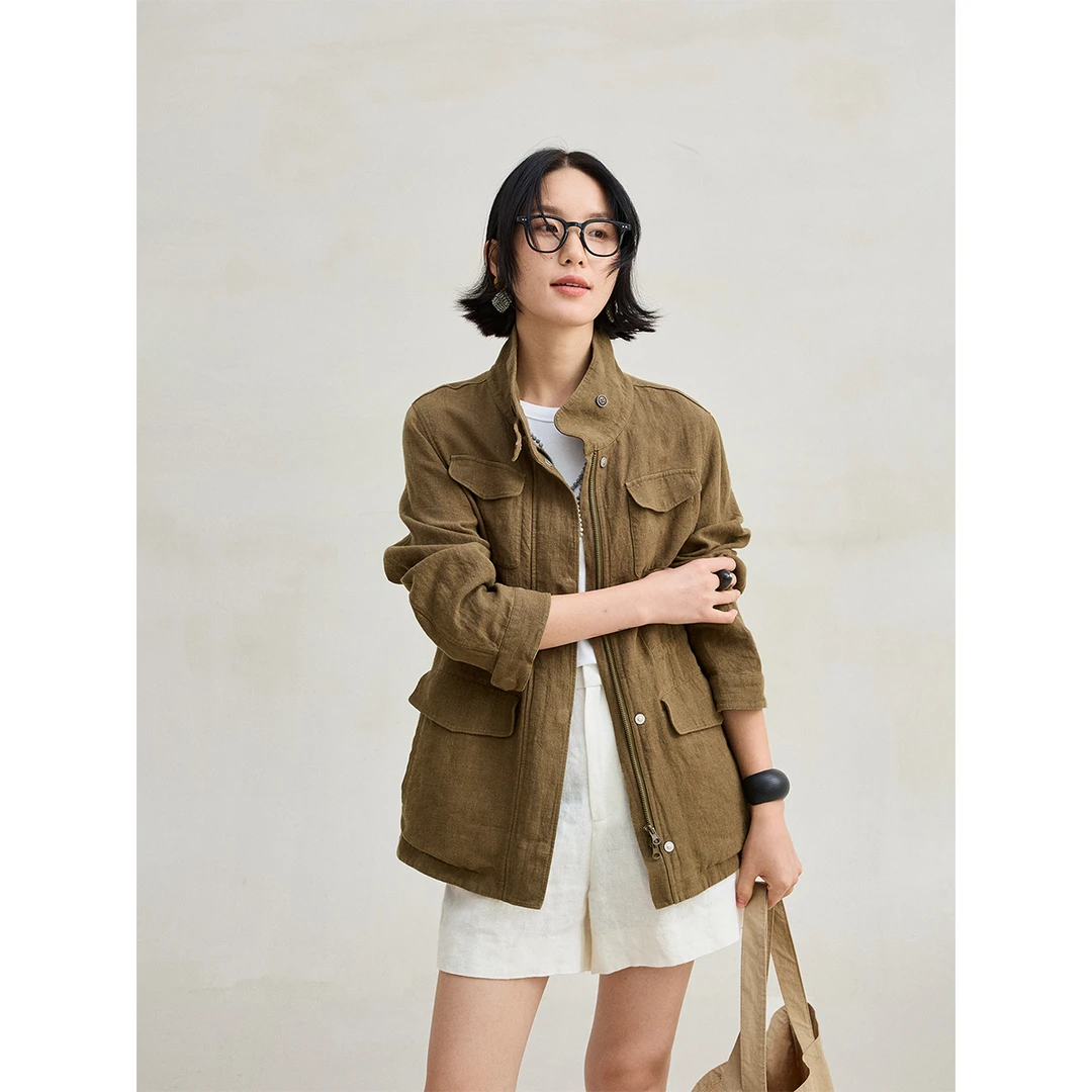 麻霖原创设计女装秋冬9支100%汉麻文艺休闲显瘦立领西装开衫外套