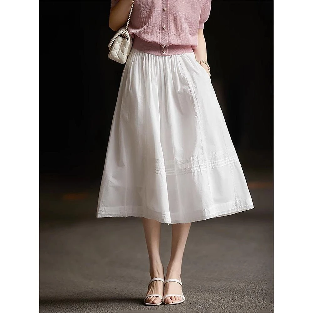 白色初恋白月光轻盈高支中长款大摆文艺蕾丝半身裙2025年春新裙子