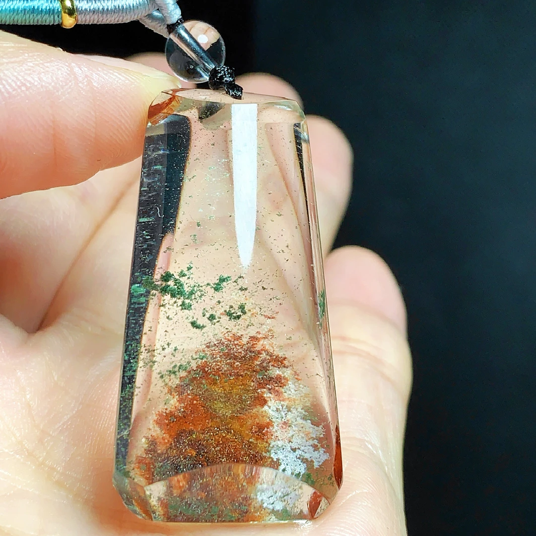 东海水晶天然彩幽灵100%真品水晶无事牌吊坠毛衣链原石坠男女网红