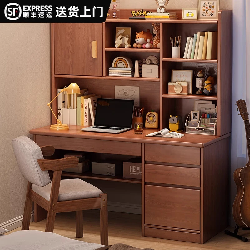 日本书桌书架一体实木书柜桌台式电脑桌简约现代家用卧室中学生写