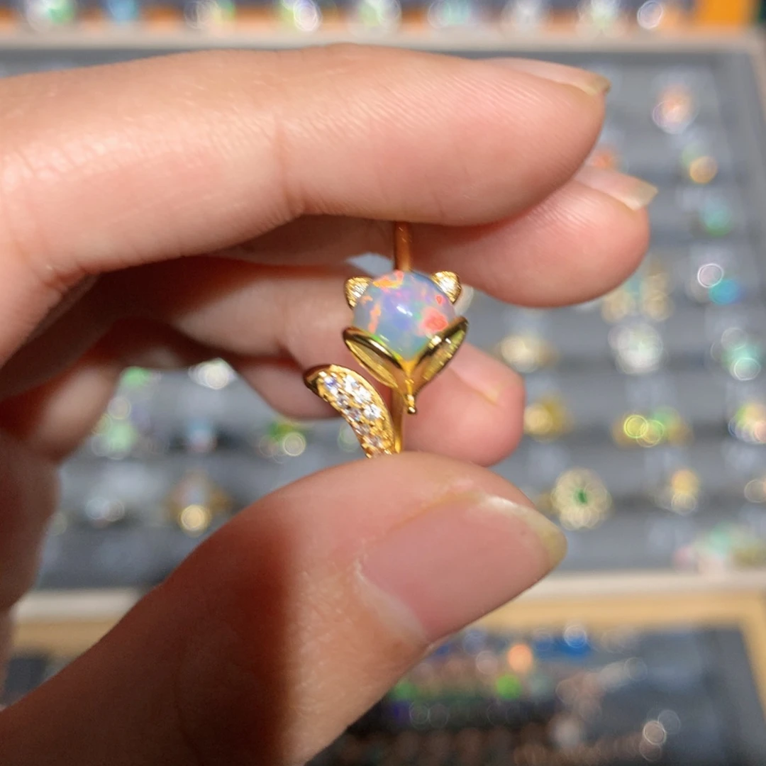 银S925镶嵌欧泊欧泊戒指y