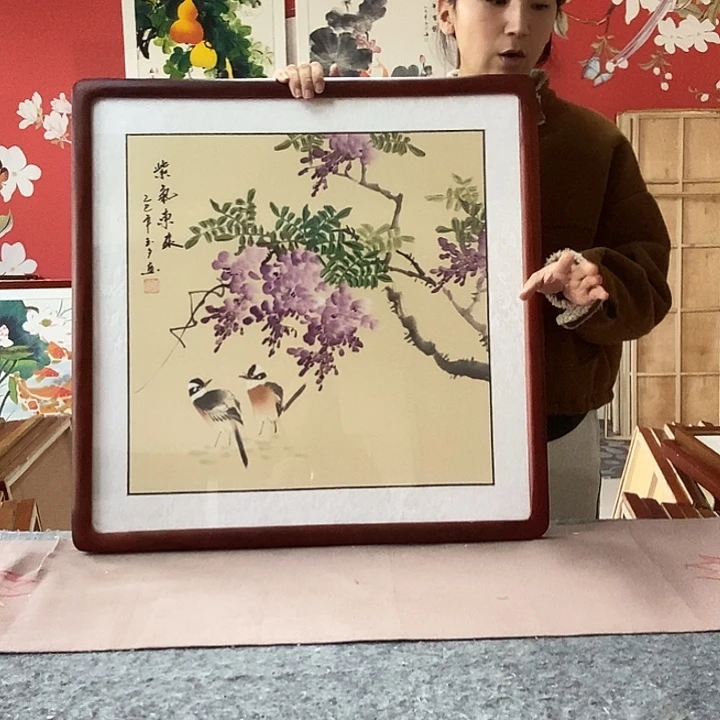 国画手写手绘带框包邮国画作品62✖️62