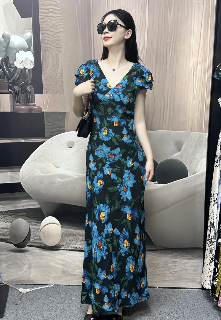 【巴啦高定】真丝碎花‘花影悦动’显瘦气质 时尚夏季连衣裙女 A059