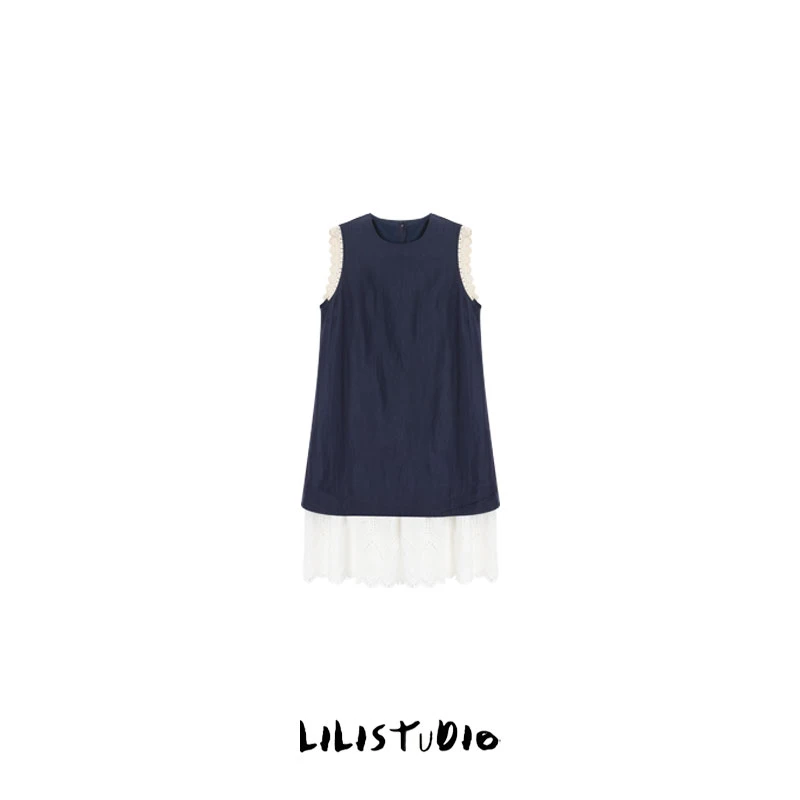 PCNY「司藤小姐」不理理春夏新款女装气质简约蕾丝下摆无袖连衣裙女