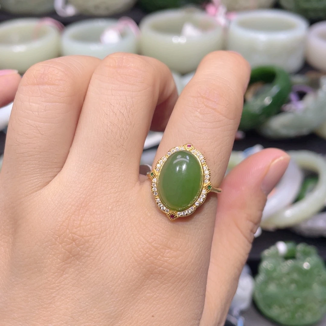 和田玉戒指银S925镶嵌