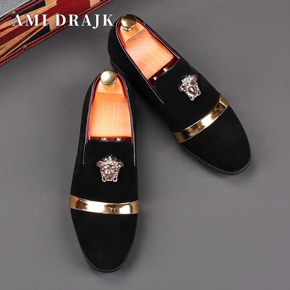 AMI DRAJK 潮牌一脚蹬休闲磨砂豆豆鞋内增高金属反绒懒