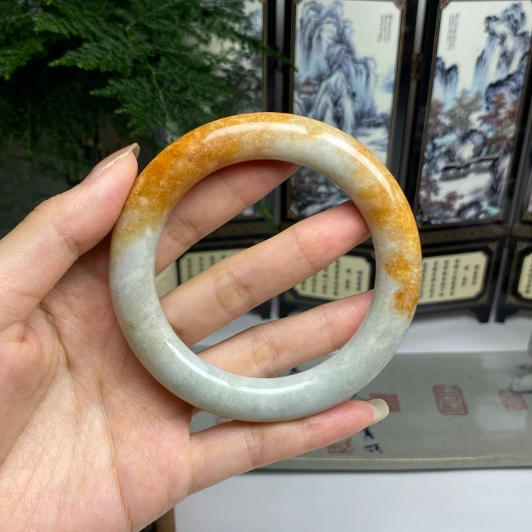 59.5老料红翡复古圆条手镯 天然翡翠A货手镯