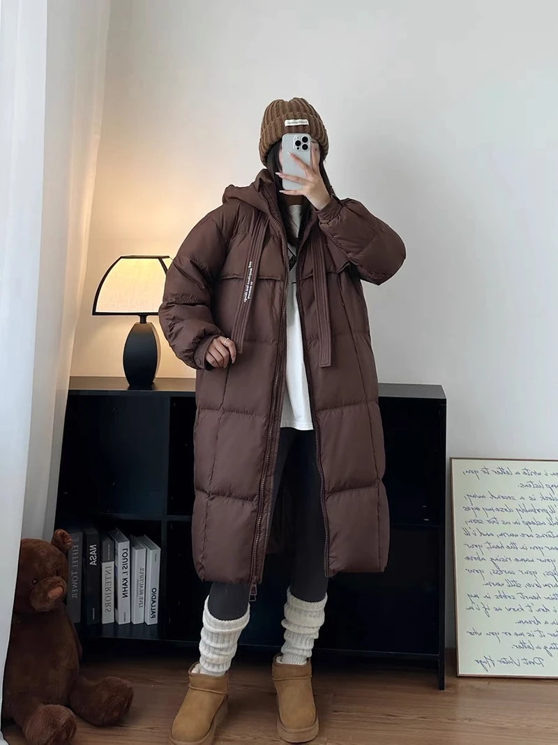 PHCH1600面包款中长款连帽羽绒服防风袖口中长连帽加厚白鸭绒