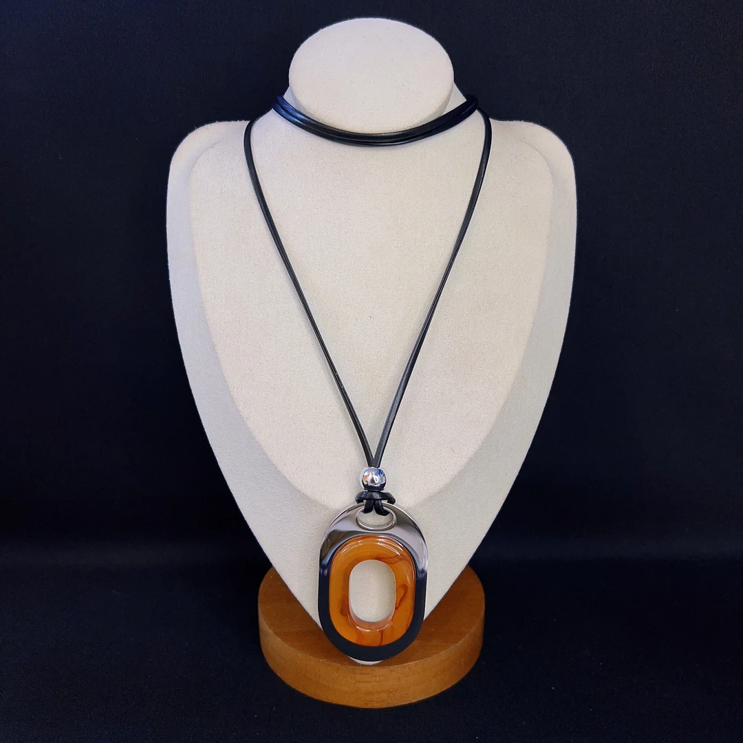 钛钢皮质项链 哈尼西牧钛钢皮质时尚项链#0007840