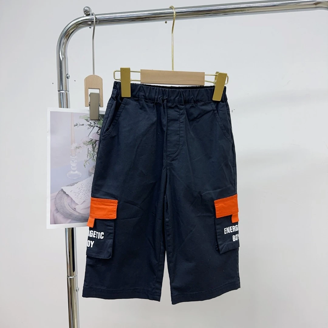 男童夏季工装分梭织七分裤 黑色1K303