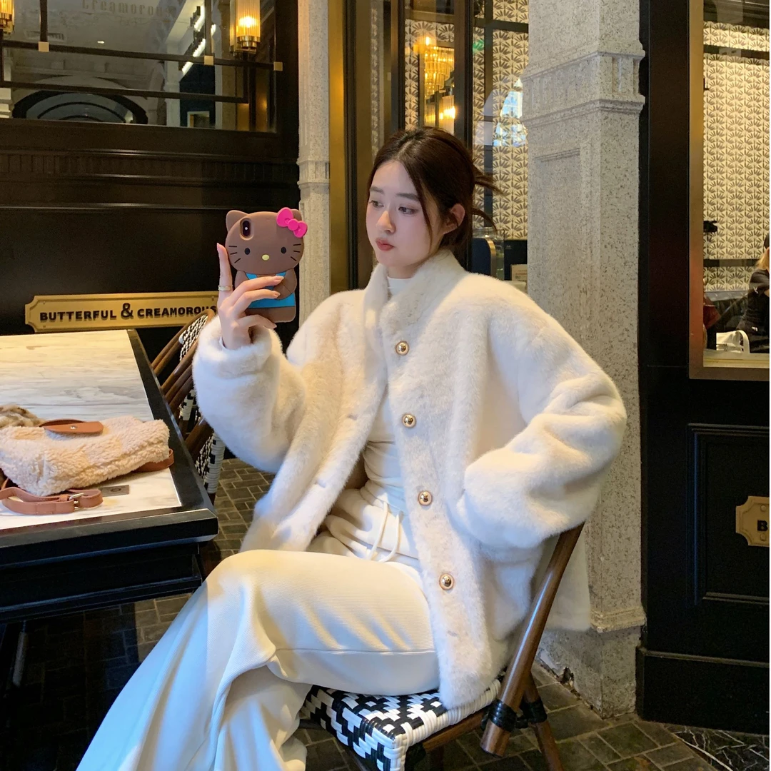 【现货+运费险】立领小香风仿水貂毛绒冬季环保皮草女2025新款外套