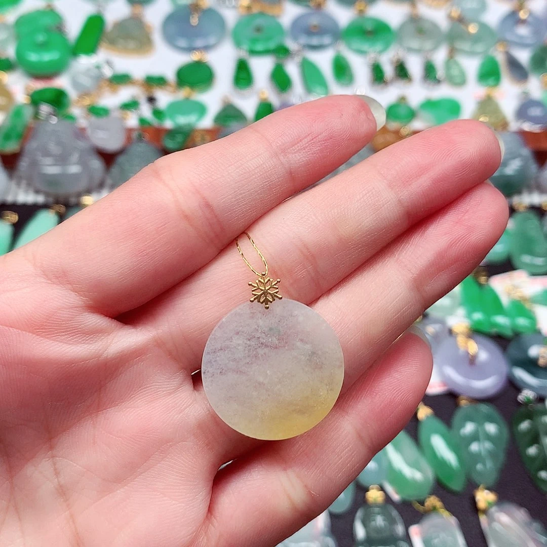 翡翠18K金镶嵌吊坠(不含链)天然翡翠A货