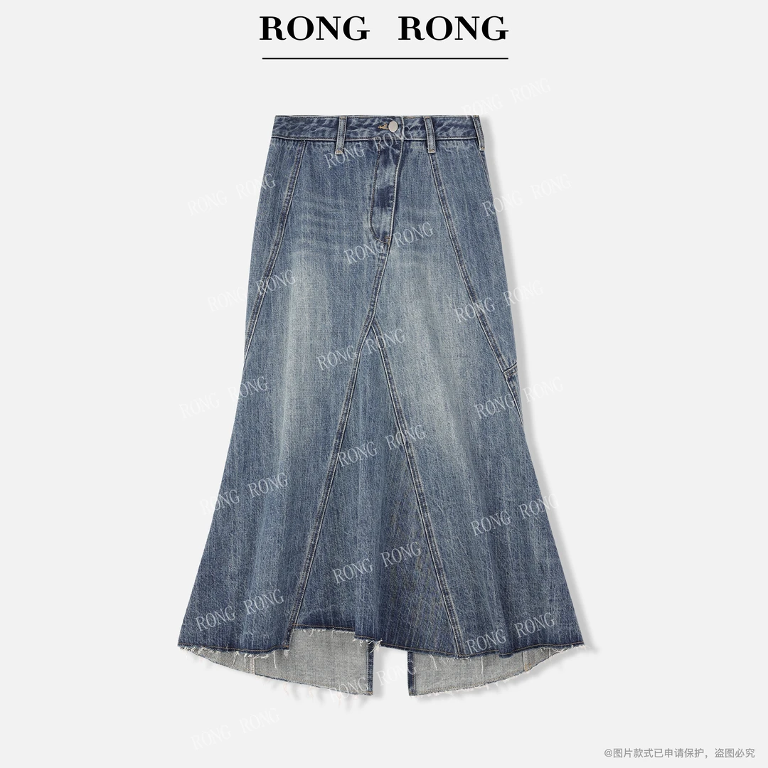 溶溶【美式御姐】RONGRONG 重工拼接美式显瘦牛仔半裙ZGC6Q1600