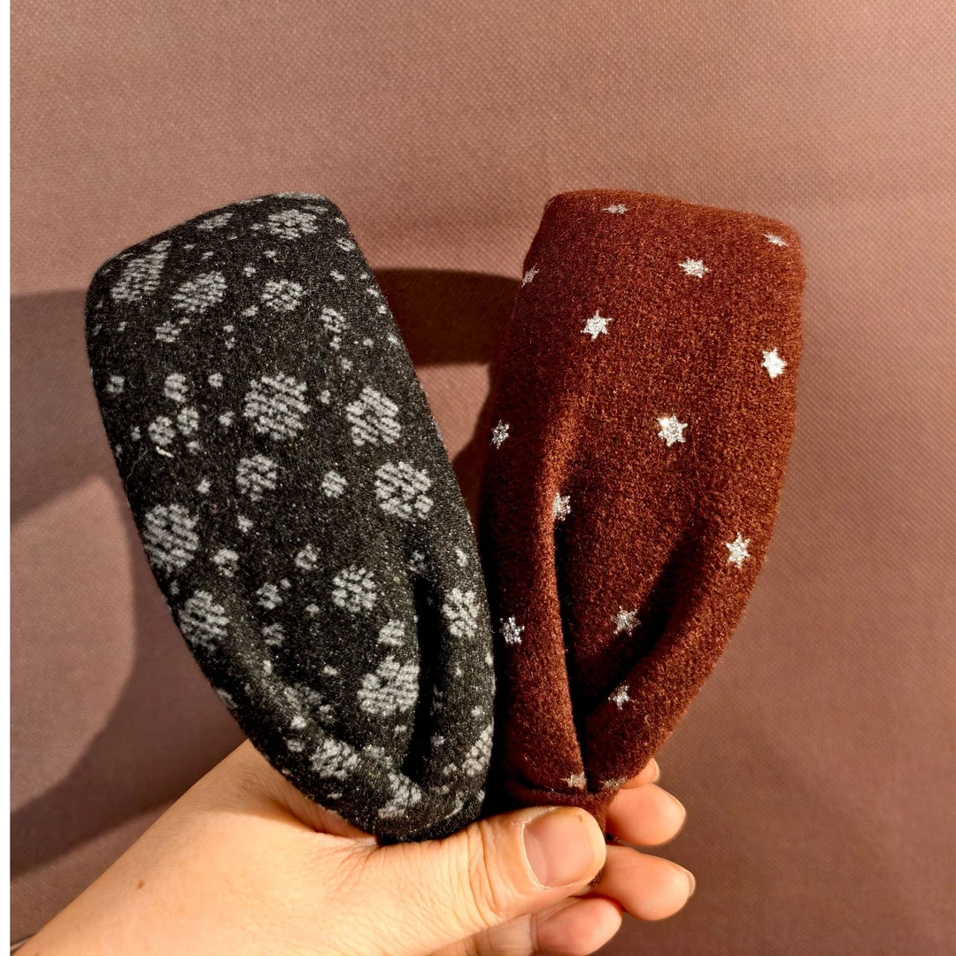 秋冬复古印花韩风毛呢发箍发饰头饰头箍高颅顶宽边遮白气质百搭